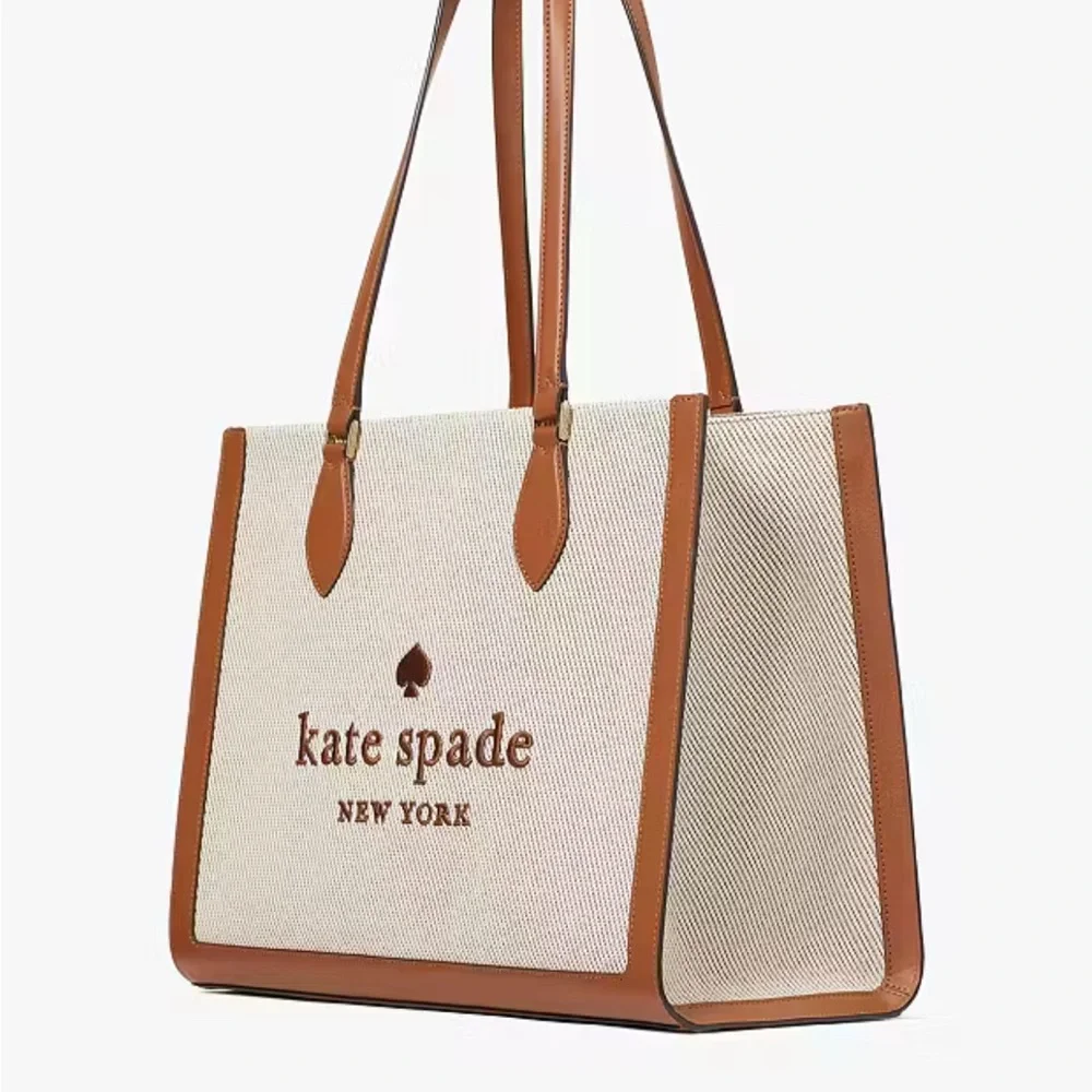 Kate Spade Ellie Large Tote Bag ~ Canvas & Leather Logo Satchel Handbag Purse - Picture 2 of 8